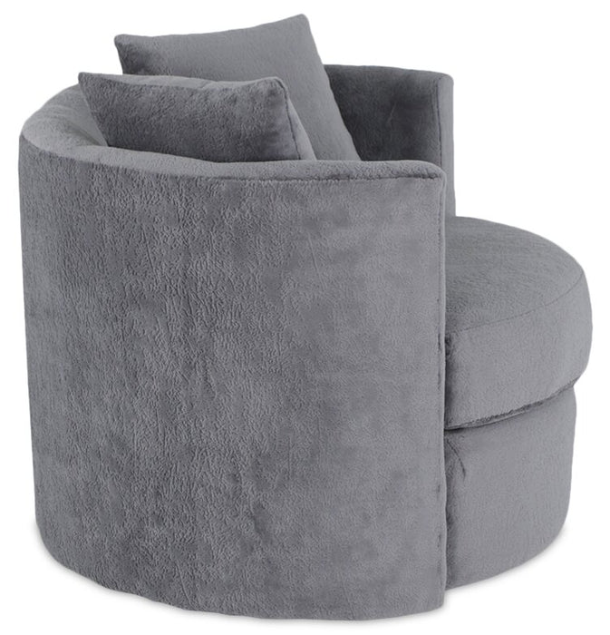 Made in Canada Petite 36\" Chenille Fabric Swivel Cuddler Accent Chair - Plush Thunder Grey