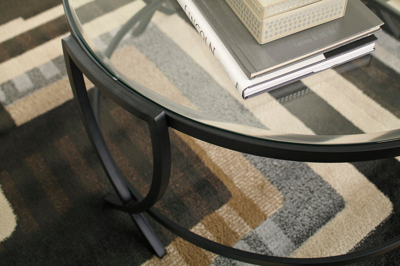 Tarrin 36.13\" Modern Round 3-Pack Coffee + 2 End Tables - Glass Top with Metal Legs