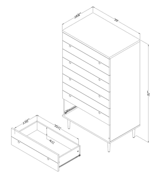 Lake Bedroom Chest of Drawers, 5-Drawer, 29\"W x 52\"H, Made in Canada, Glam - White