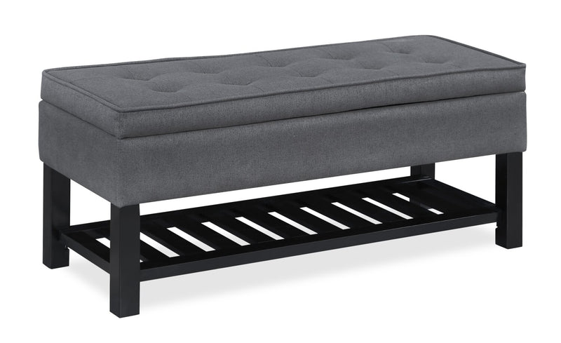 Ryan 43.5\" Storage Bench with Bottom Shelf - Dark Grey