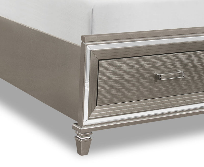 Max 6pc Bedroom Set with Storage Bed, Dresser, Mirror & Nightstand, LED, Glam, Silver - King Size