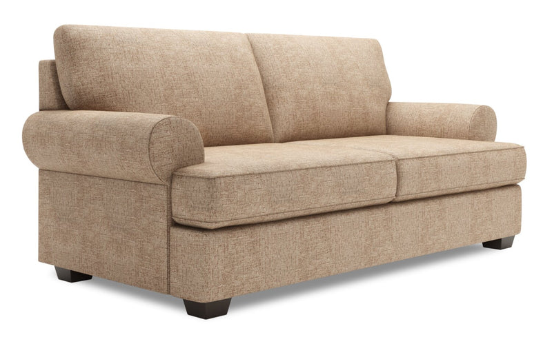 Made in Canada Customizable Sofa Lab Roll 76\" Chenille Fabric Condo Size Sofa with Rolled Arms - Luxury Taupe