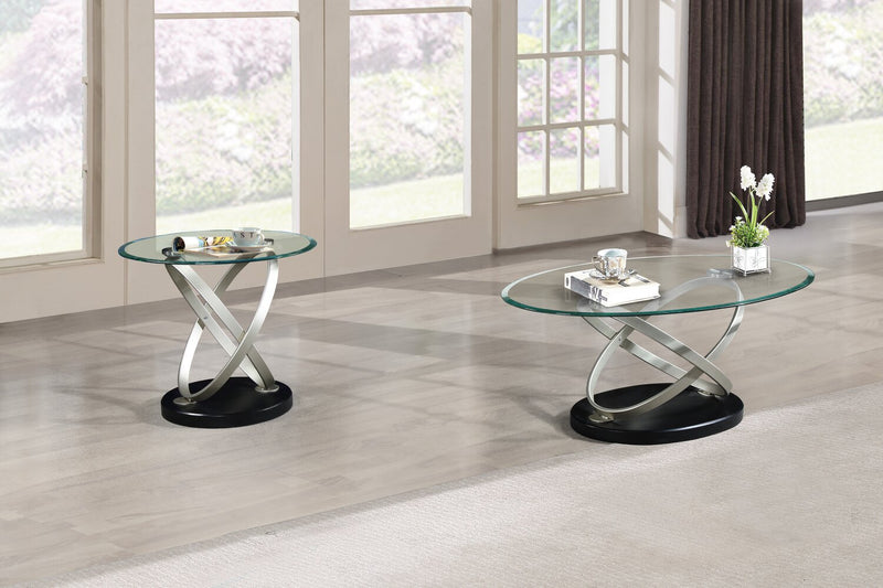 Vikki 26\" Modern Round Glass Top End Table - Glass with Metal Base