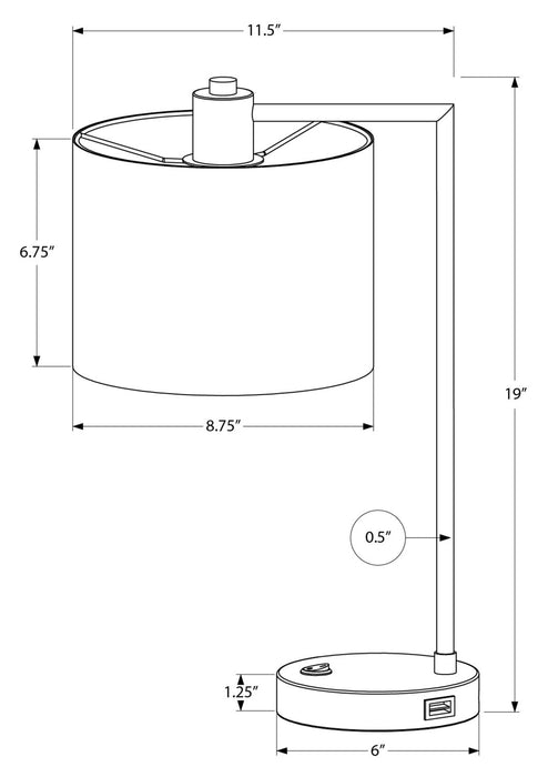 19\" Black Metal Table Lamp with USB Charging