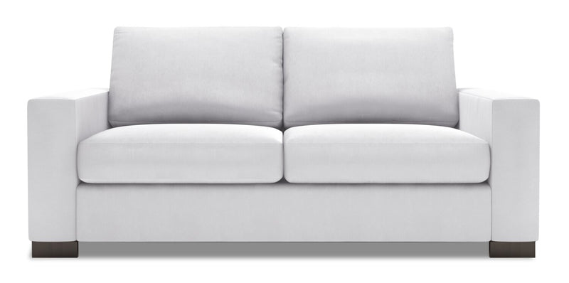 Made in Canada Customizable Sofa Lab Track 75\" Linen-Look Fabric Condo Size Sofa with Track Arms - Pax Ice White