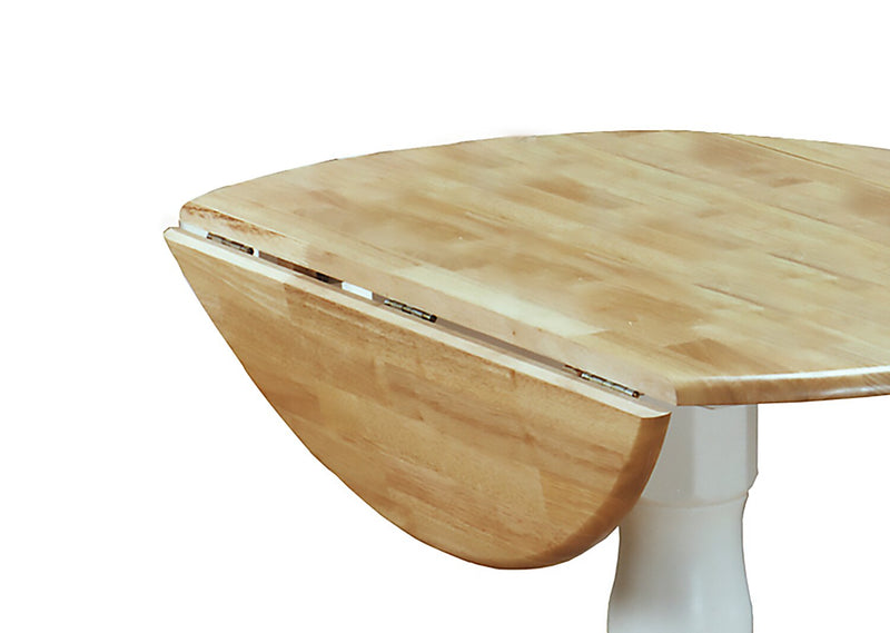 Hana Drop-Leaf Dining Table, Wood, Pedestal Base, 40\"W - Two-Tone White & Natural