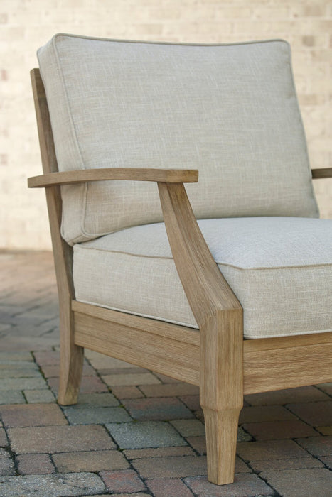 Juno Outdoor Patio Chair - Eucalyptus Wood & Nuvella Fabric, UV & Weather Resistant - Natural/Beige