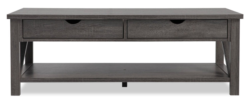 Jake 47.25\" Rustic 2-Pack Coffee + End Table with Storage and Shelf - Distressed Grey