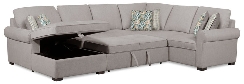 Scott Living Haven 3-Piece Left-Facing Chenille Fabric Sleeper Sectional with Storage Chaise - Grey