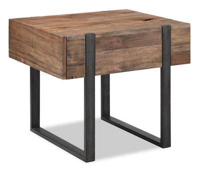 Manchester 22" Rustic Chairside Table with Storage - Brown Wood with Iron Base|Table de fauteuil rustique Manchester de 22 po avec rangement - bois brun avec base en fer