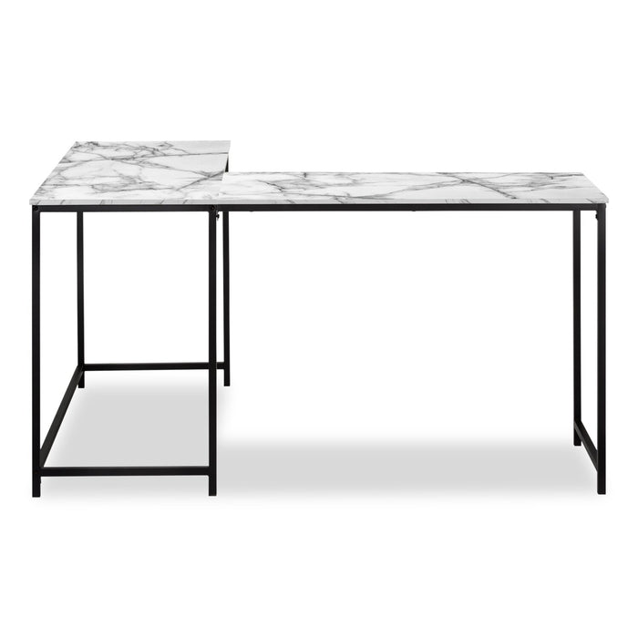 Karter 58.25\" L-Shaped Corner Office Desk - White Marble-Look