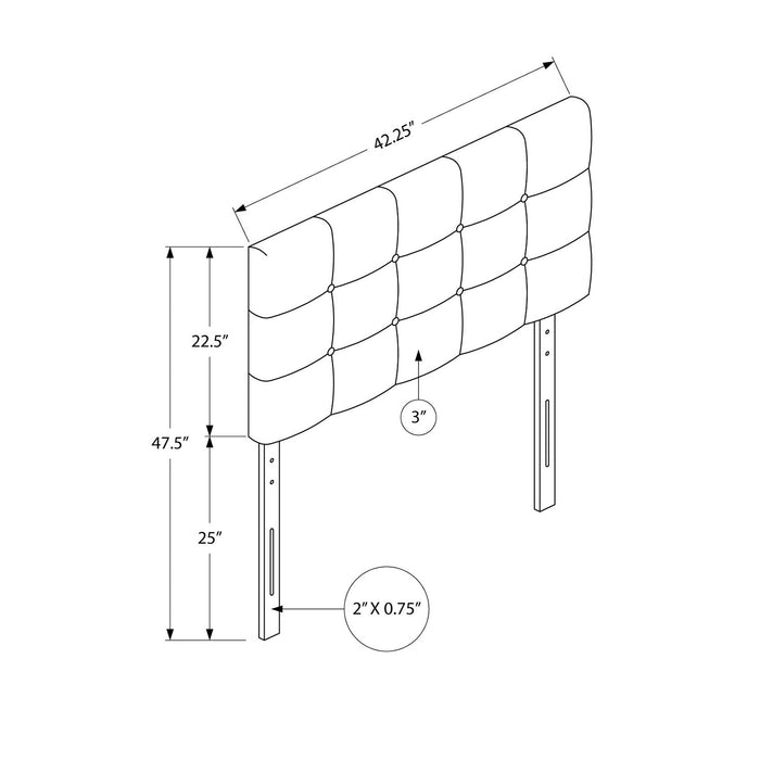 Estel Upholstered Headboard in Grey Vegan Leather Fabric, Button Tufted - Twin Size