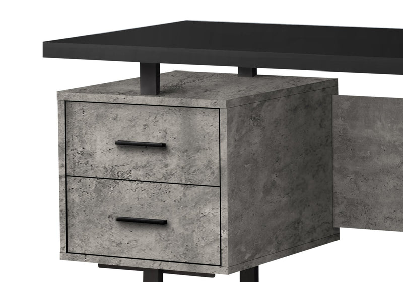 Teagan 60\" Reversible Office Desk with 3-Drawers - Grey Concrete-Look