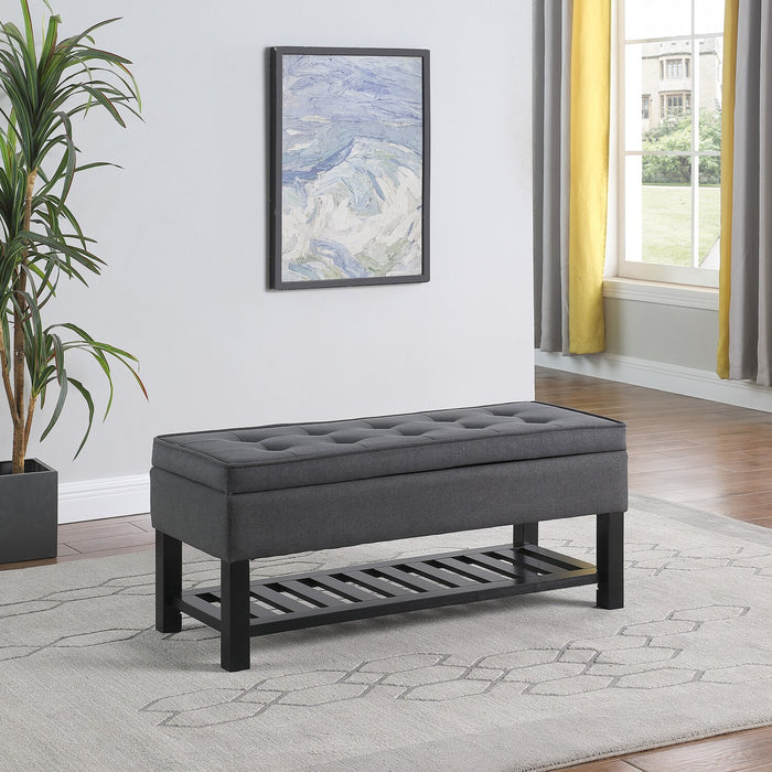 Ryan 43.5\" Storage Bench with Bottom Shelf - Dark Grey