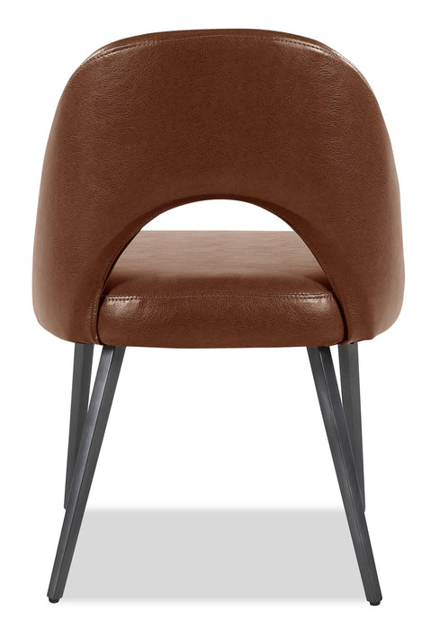 Elijah Dining Chair with Vegan Leather Fabric, Metal - Brown