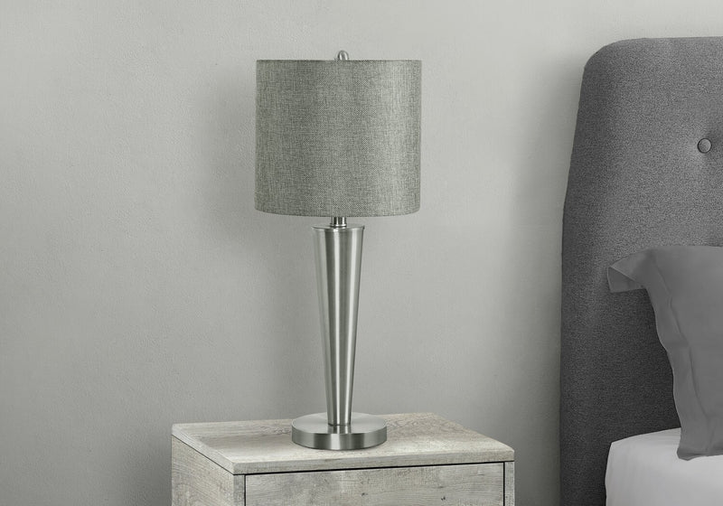 24\" Nickle Metal 2-Piece Set, with Two Table Lamps and USB Charging
