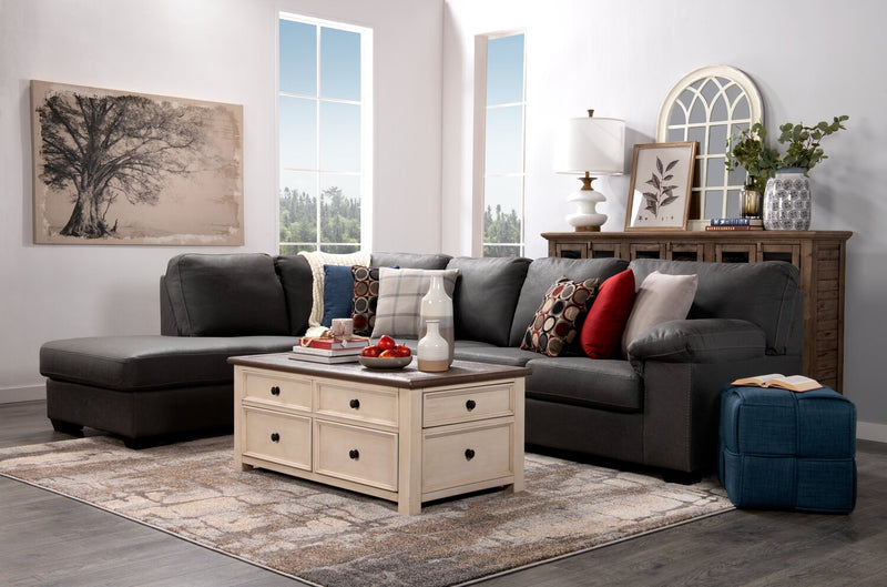 Made in Canada Morty 2-Piece Left-Facing Leather-Look Fabric Sectional with Sofa and Accent Pillows - Grey