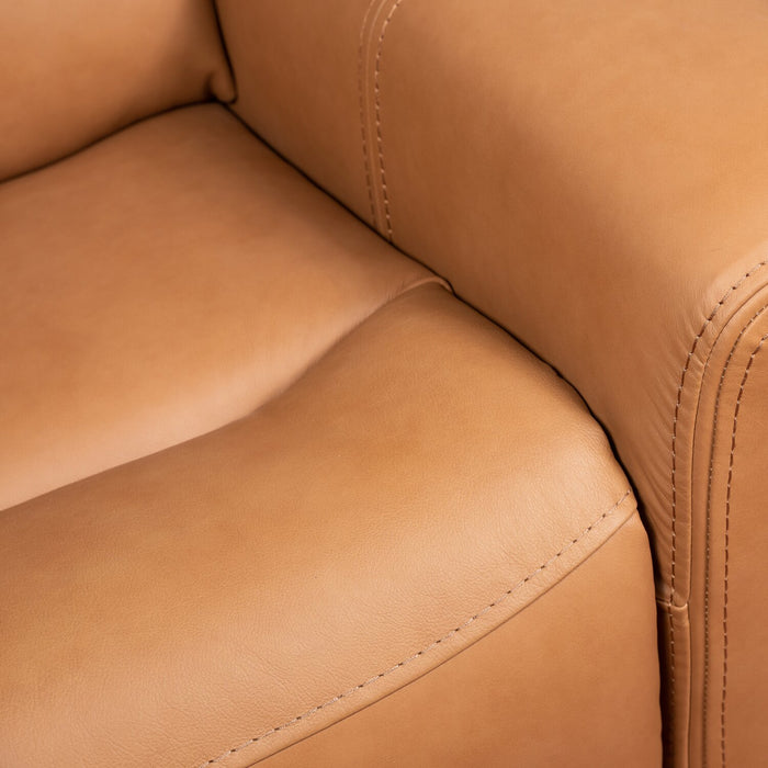 Scott Living Prescott 88.5\" Genuine Leather Power Reclining Sofa with Power Headrests - Butternut Brown