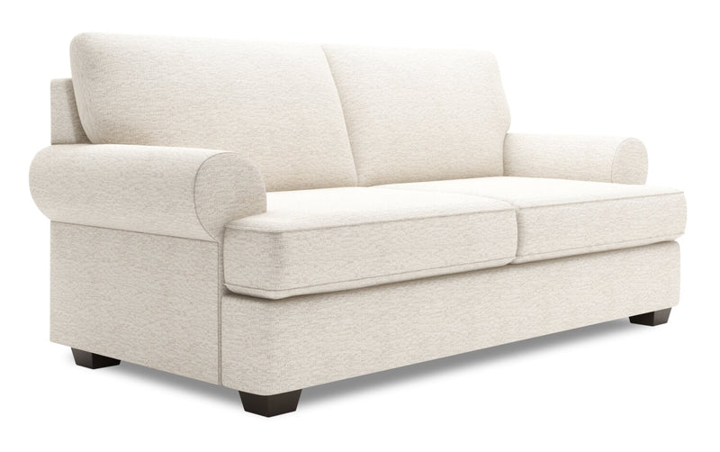 Made in Canada Customizable Sofa Lab Roll 76\" Chenille Fabric Condo Size Sofa with Rolled Arms - Luxury Sand Beige