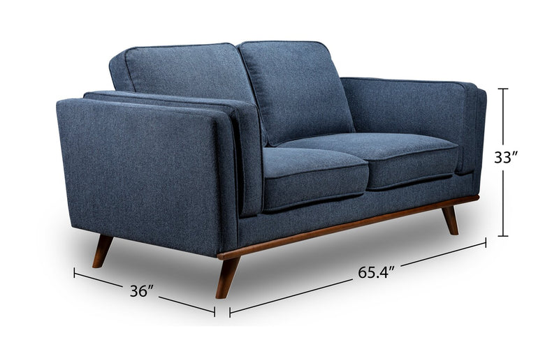 Kort & Co. Kassia 65.4\" Linen-Look Fabric Loveseat with Wood Base and Legs - Blue