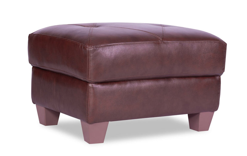 Chateau d’Ax Vita 31\" 100% Genuine Leather Ottoman with Diamond Pattern Stitching and Wood Legs - Brown