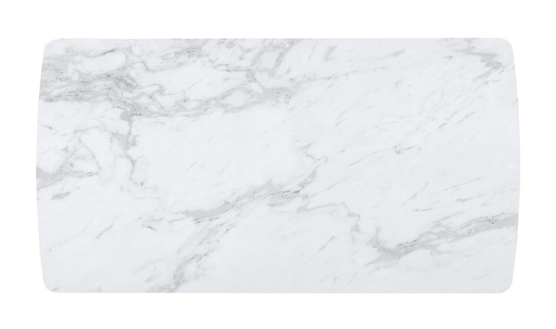 Bari Dining Table with Marble-Look Ceramic Top, Metal, Geometric Base, 63\"W - White