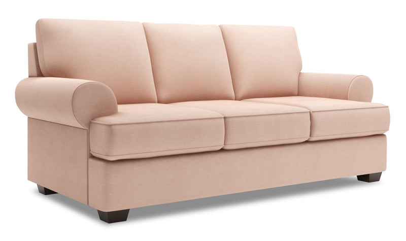 Made in Canada Customizable Sofa Lab Roll 86\" Linen-Look Fabric Sofa Bed with Rolled Arms - Pax Rose Pink