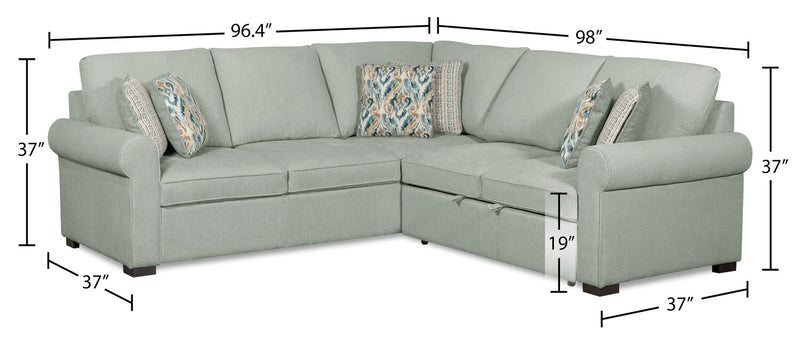 Scott Living Haven 2-Piece Right-Facing Chenille Fabric Sleeper Sectional - Seafoam Blue