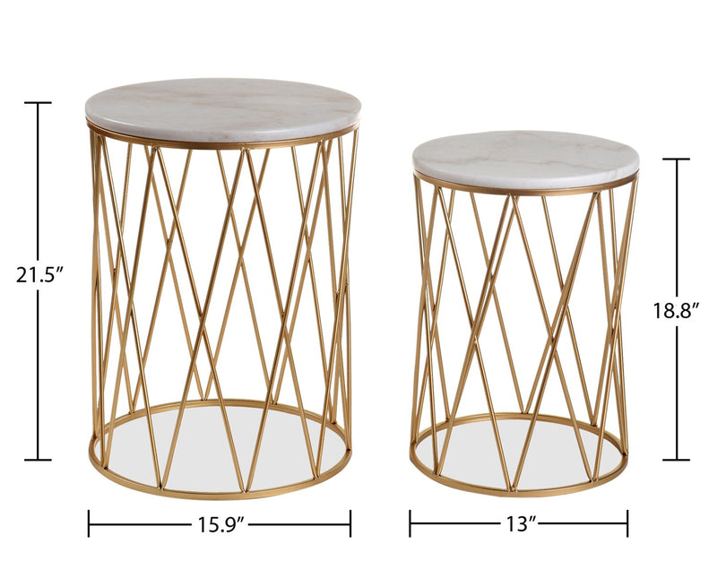 Dalilah 16\" 2-Pack Accent Table Package - White Marble with Gold Base