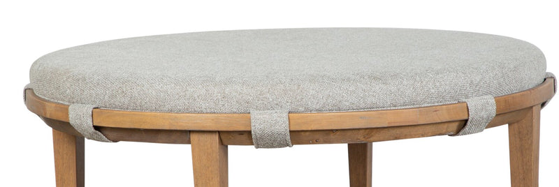 Rhett 38\" Modern Round Coffee Table with Shelf and Casters - Light Brown Wood with Grey Cushion