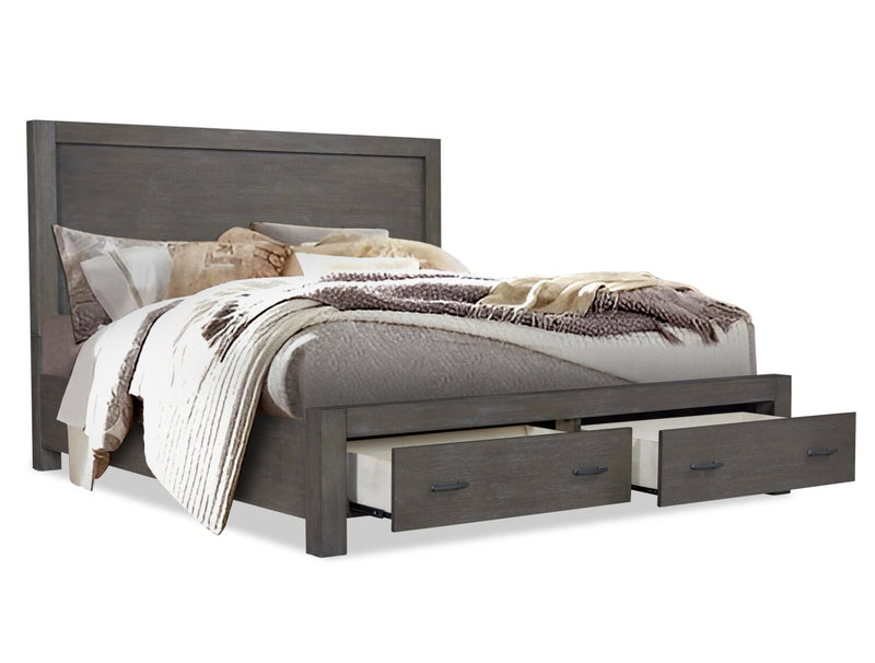 Koda Platform Storage Bed with Headboard & Frame, Wooden, Grey - King Size