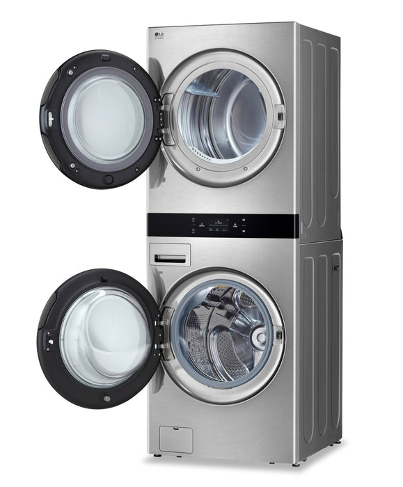LG Studio 5.8 Washer/7.4 Dryer Cu. Ft. Front-Load High-Efficiency Steam Washtower™ - Nobel Steel - SWWE50N3