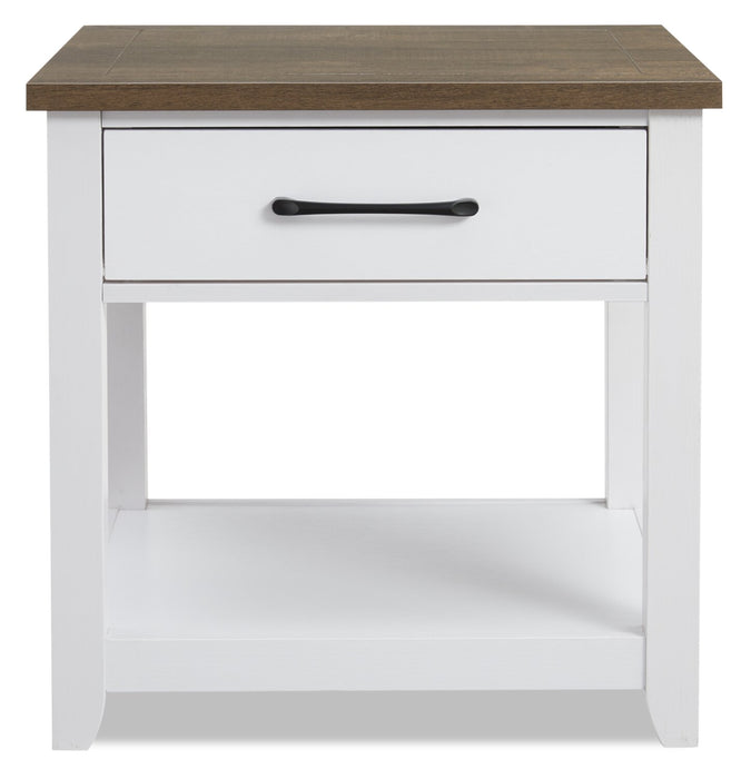 Kort & Co. Logan 22\" Traditional End Table with Storage and Shelf - White and Walnut Oak