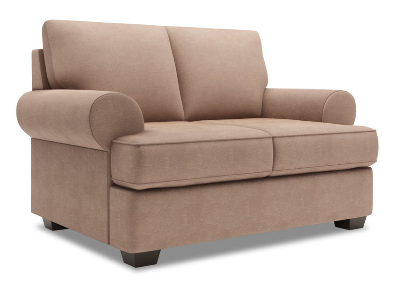 Made in Canada Customizable Sofa Lab Roll 64\" Linen-Look Fabric Loveseat with Rolled Arms - Pax Wicker Brown