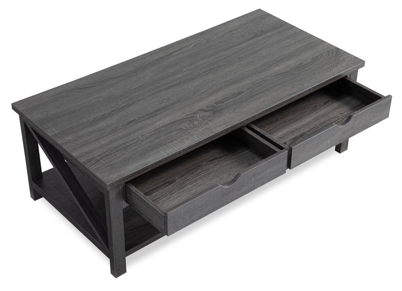 Jake 47.25\" Rustic 2-Pack Coffee + End Table with Storage and Shelf - Distressed Grey