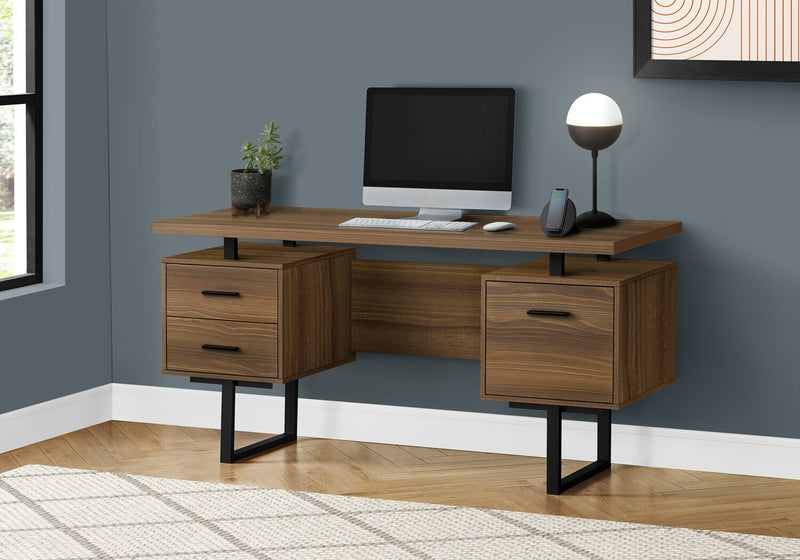 Teagan 60\" Reversible Office Desk with 3-Drawers - Dark Walnut