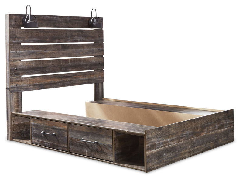 Abby Platform Side Storage Bed with LED Lights & USB Ports, Brown - Queen Size