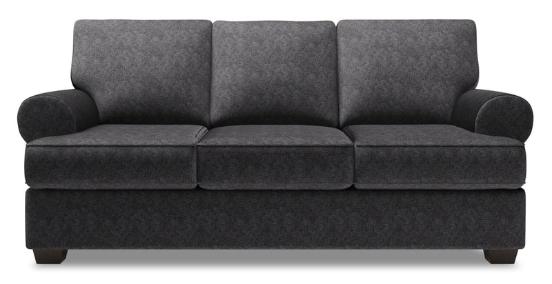 Made in Canada Customizable Sofa Lab Roll 86\" Chenille Fabric Sofa Bed with Rolled Arms - Luxury Charcoal Grey