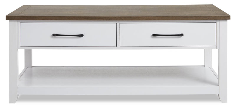 Kort & Co. Logan 23.25\" Traditional Coffee Table with Storage and Shelf - White and Walnut Oak