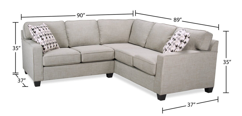 Made in Canada Sawyer 2-Piece Linen-Look Fabric Sectional with Reversible Cushions - Light Grey