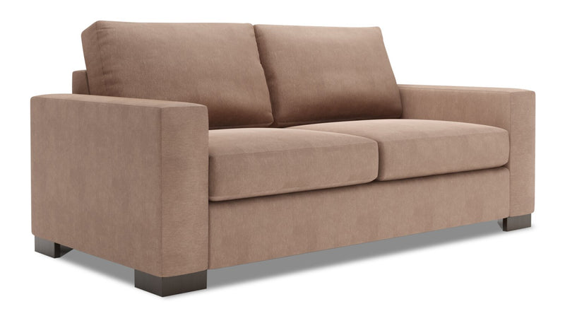 Made in Canada Customizable Sofa Lab Track 75\" Linen-Look Fabric Condo Size Sofa with Track Arms - Pax Wicker Brown