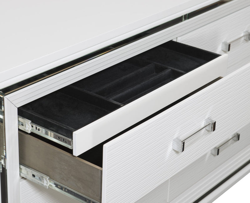 Max Bedroom 6-Drawer Dresser, 66\"W x 41\"H, Glam - White