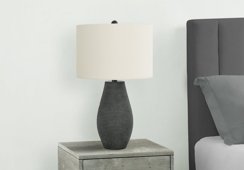 24\" Black Textured Table Lamp with Drum Shade