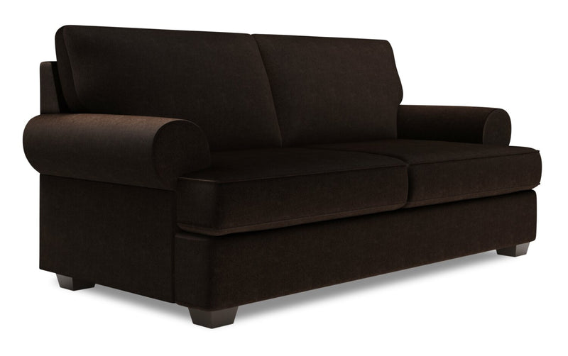 Made in Canada Customizable Sofa Lab Roll 76\" Chenille Fabric Condo Size Sofa with Rolled Arms - Luxury Chocolate Brown