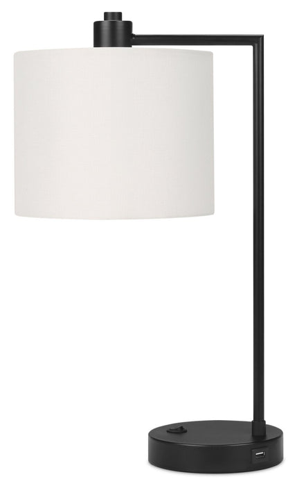 19\" Black Metal Table Lamp with USB Charging