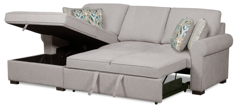 Scott Living Haven 2-Piece Left-Facing Chenille Fabric Sleeper Sectional with Storage Chaise - Grey