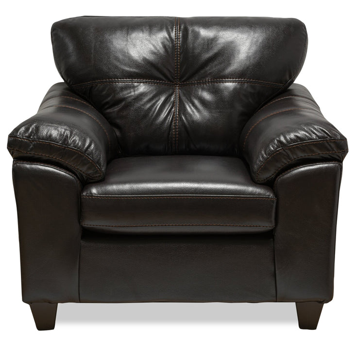 Made in Canada Addison 42\" Leather-Look Fabric Chair with Removable Seat Cushion and Tufting - Blackberry Black