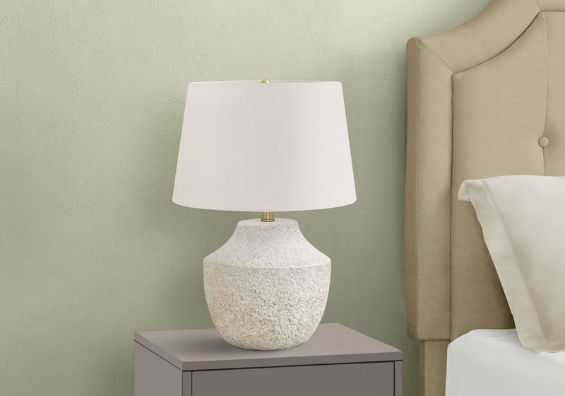 20\" Cream Textured Concrete Table Lamp with Ivory Shade