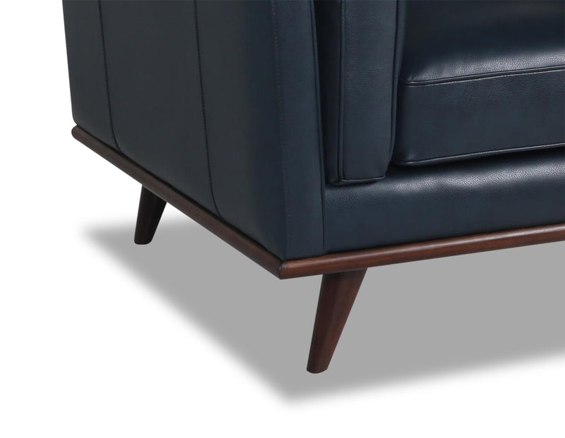 Vivia 63\" Genuine Leather Loveseat with Removable Seat Cushions and Wood Base - Navy Blue