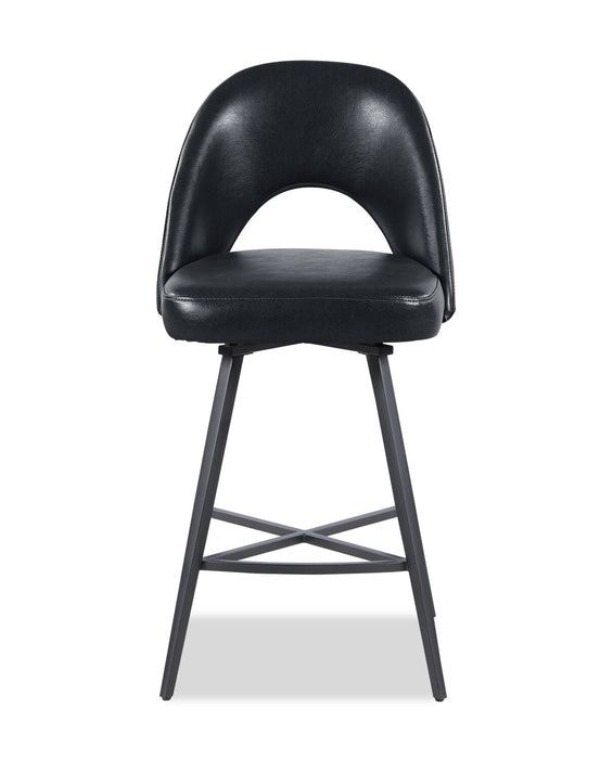 Elijah Counter-Height Stool with Swivel Seat, Vegan Leather Fabric, Metal - Black